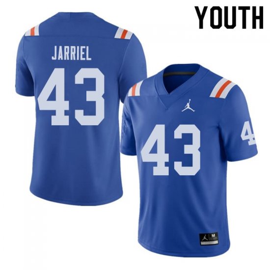 Youth Florida Gators #43 Glenn Jarriel NCAA Jordan Brand Royal Throwback Alternate Authentic Stitched College Football Jersey KNU5862LD